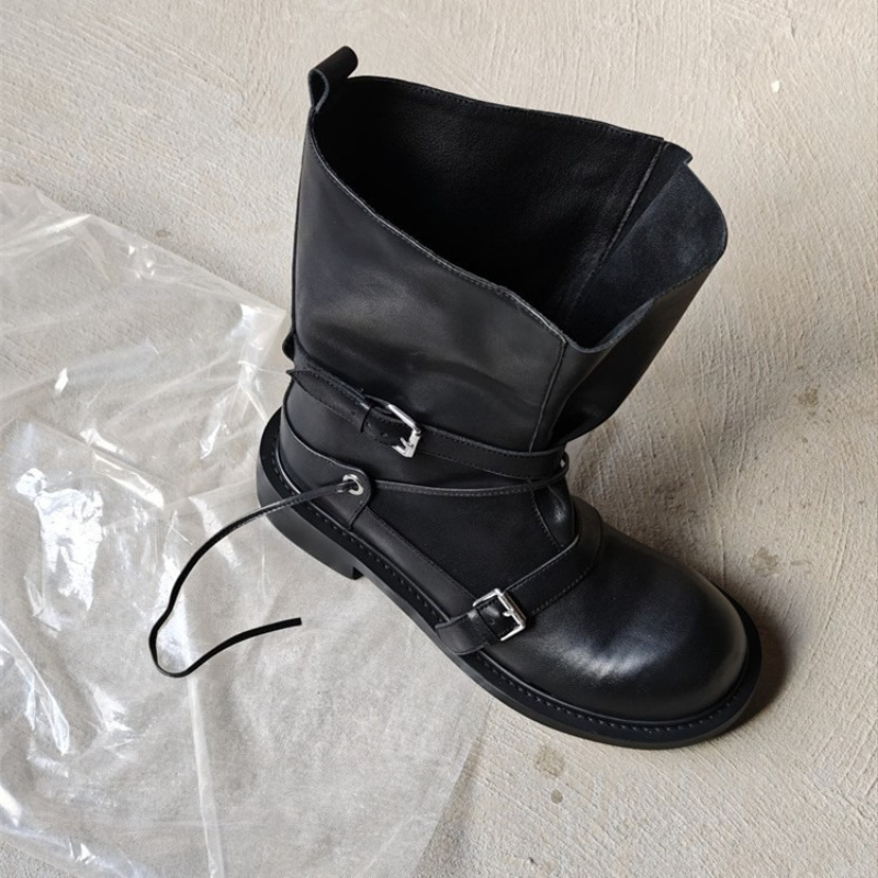 Retro Buckle Mid Calf Boots Wo - đánh giá và giá Leather Classic Strap